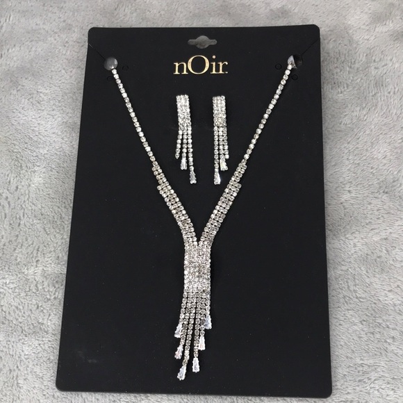 Noir Rhinestone Cascading Neckace and Earring Set  New - Picture 1 of 5